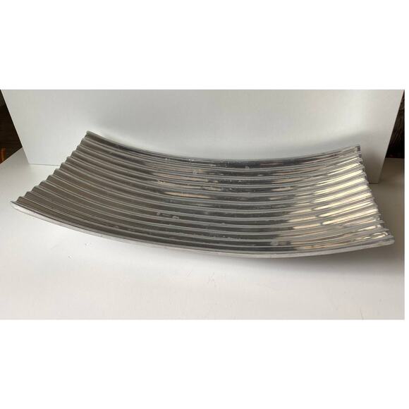 Vintage pewter ribbed platter, tray, candle dish - Picture 2 of 9